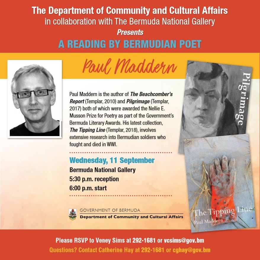 Writer in Residence - A Reading by Bermudian Poet and Writer, Paul Maddern