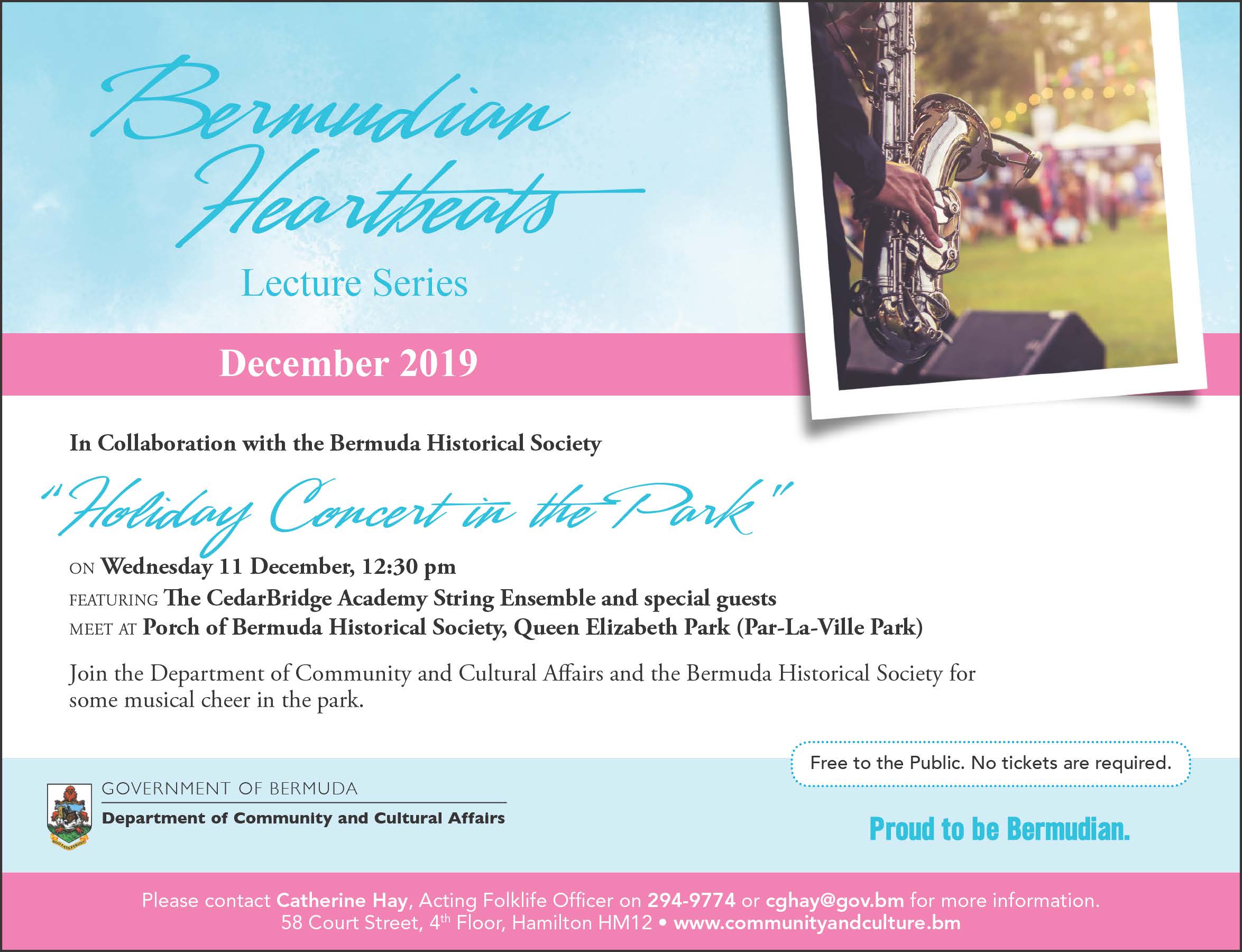 Bermudian Heartbeats Lecture Series: Holiday Concert in the Park