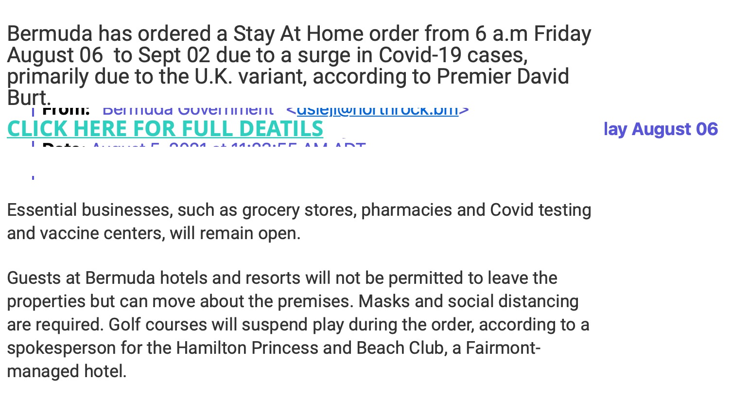 Email about Stay at Home is fake