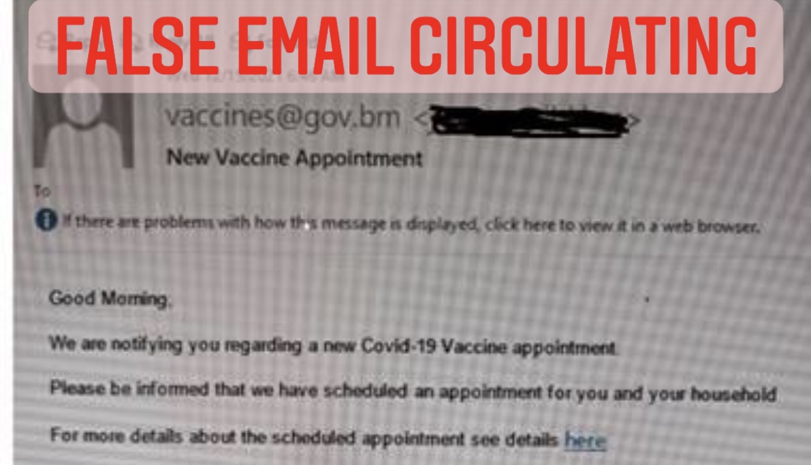 False email message regarding COVID-19 Vaccine appointments