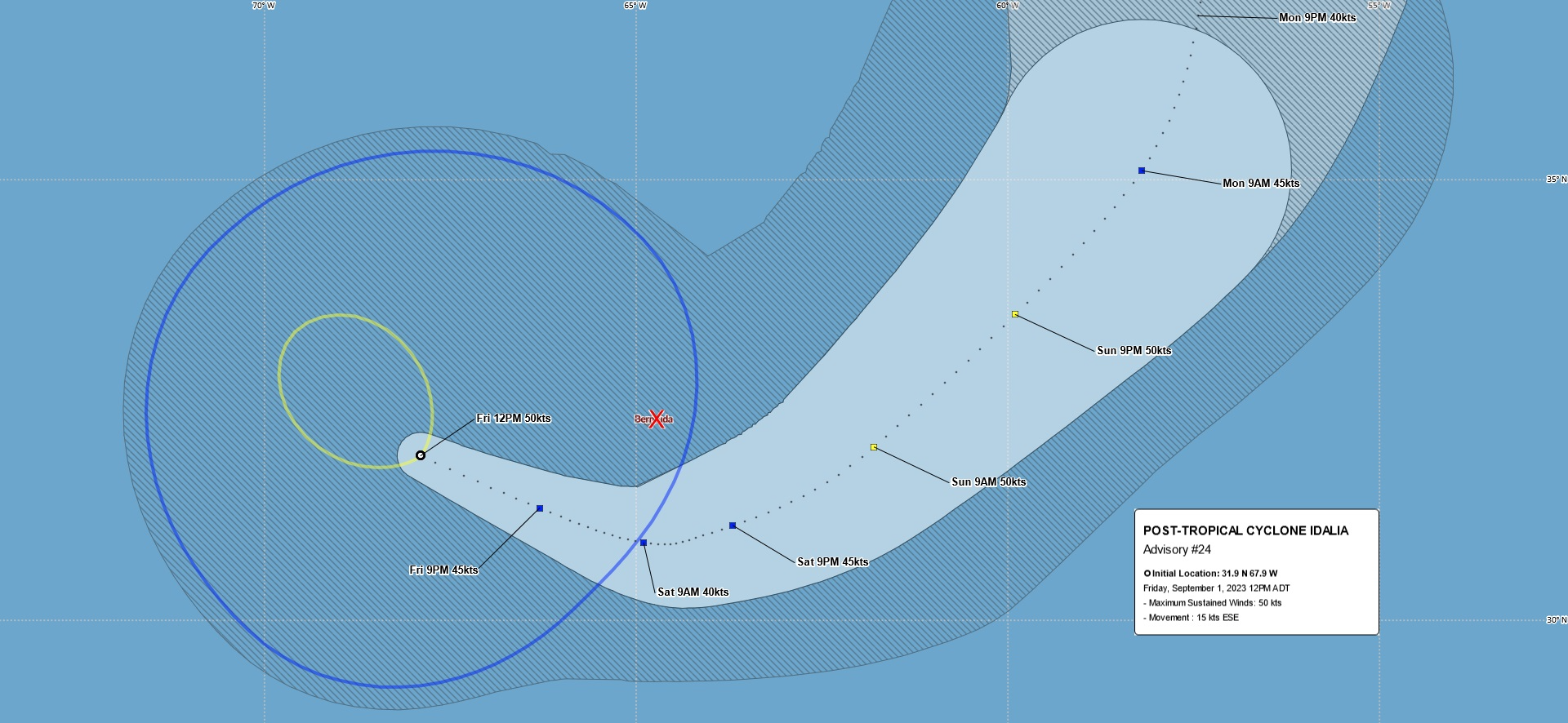 Update on Post Tropical Cyclone Idalia: Bermuda Remains on Tropical Storm Watch