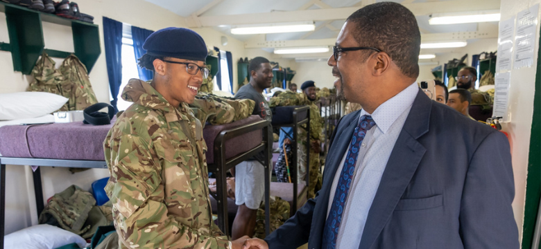 Minister of National Security Visits Recruit Camp to Encourage New Soldiers